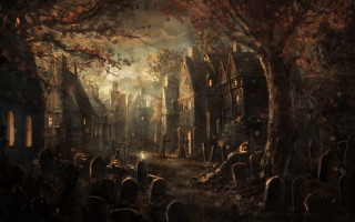 Cemetery painting background foreground artwork - free halloween wallpaper