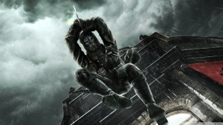 Man sitting building rain sword - a giant spider free wallpaper