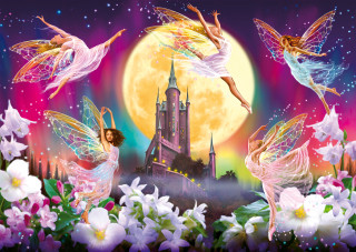 Fairy castle flying girls flowers - kinkade free wallpaper