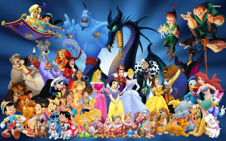 Disney characters group blue background 2 - pixar and disney animation free wallpaper for desktop