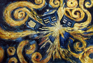 Doctor flying starry background phone - impressionist painting free wallpaper