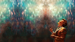 Woman standing wall lights stars - magical atmosphere free wallpaper