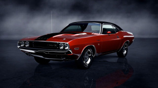 Red muscle car dark room - art brenner free wallpaper