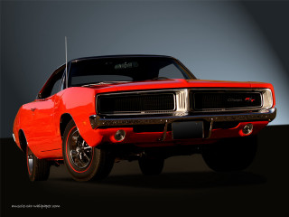 Red muscle car black gray - photoreal free wallpaper