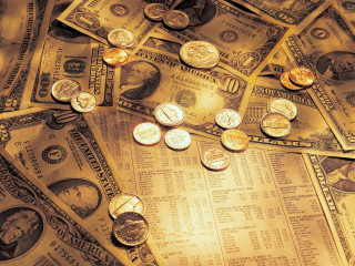 Money pile table coins bills - a pile of money free wallpaper