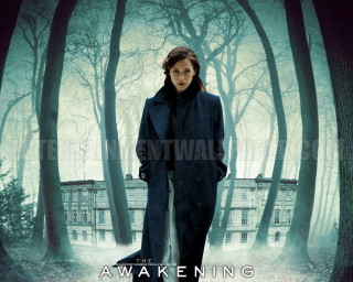 Woman coat woods house fog - abstract illusionism free wallpaper