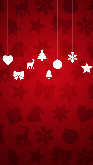 Red background white christmas decorations - naive free wallpaper for mobile