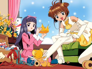Anime girls couch teddy bear 2 - a crown free wallpaper for desktop