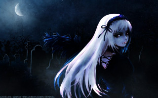 Gothic anime angel whitehair blackdress - a white tail free wallpaper