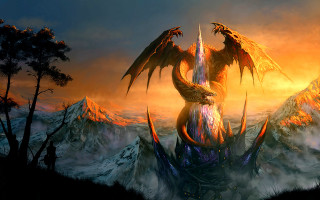 Dragon wings mountain top sunset - a mountain top free wallpaper