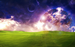 Green field blue purple planet - a green field free wallpaper