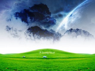 Green field clouds hill car - a lightning free wallpaper