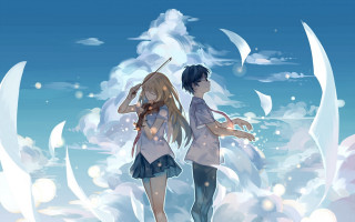 Anime characters blue sky clouds 4 - a staff free wallpaper for desktop