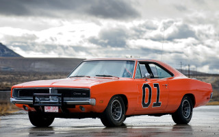 Orange muscle car wet road - western free wallpaper