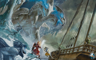 Ship dragon attack man horse - a painting of a ship free wallpaper