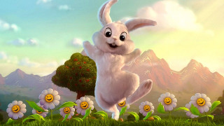 Cartoon bunny field flowers smiling - a cartoon bunny free wallpaper
