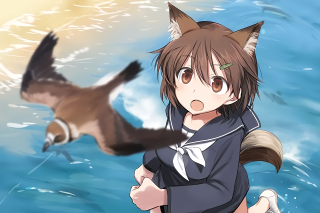 Girl black shirt bird flying - over her free wallpaper