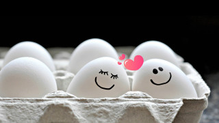 Carton of eggs with faces - a pink heart free wallpaper