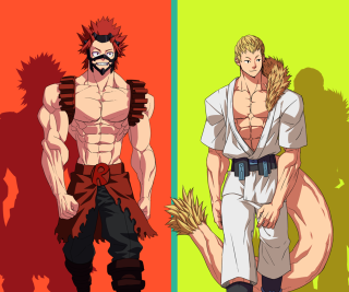 Anime characters standing colorful background - shadow free wallpaper for desktop