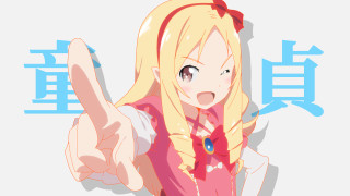 Blonde girl pointing cartoon chinese - a finger free wallpaper for desktop