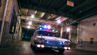 Police car tunnel lights parked - movie scene free wallpaper
