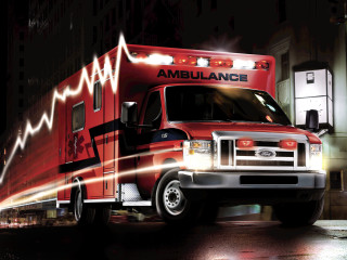 Red ambulance truck night street - action scene free wallpaper for desktop