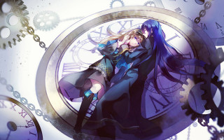 Anime couple clock gears characters - a clock face free wallpaper