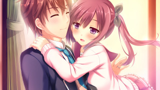 Anime couple hugging room window 4 - a window behind them free wallpaper