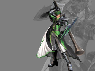 Man green white outfit sword - his free wallpaper for desktop