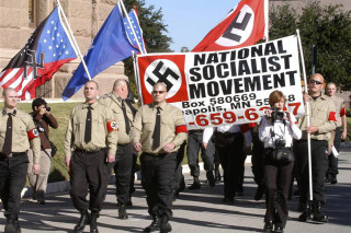 People walking street signs flags - a building free wallpaper