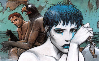 Woman blue hair bird shoulder - graphic novel free wallpaper