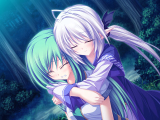 Anime characters hugging rain forest - elysium free wallpaper