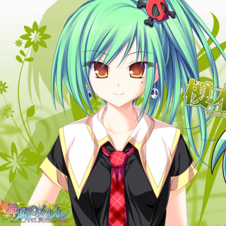 Girl blue hair tie green - her head free wallpaper for tablet
