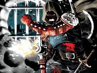 Man costume sword blood window - a window behind free wallpaper for desktop