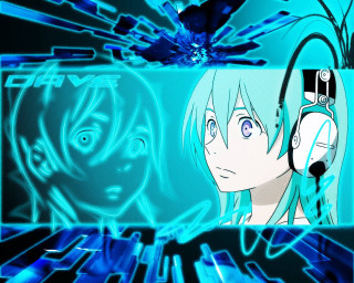 Blue hair headphones cyberpunk hologram - a blue room free wallpaper