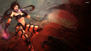Woman cosplay cave sword demon - her hand and a demon free wallpaper