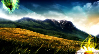 Hot air balloon field mountains - a hot air balloon free wallpaper