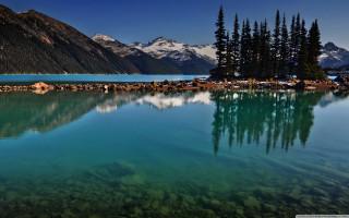 Lake mountains trees blue water 3 - bob ross free wallpaper