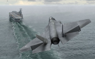 Jet flying ship ocean cloudy - a jet free wallpaper