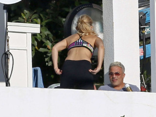 Woman bikini man black suit - a gray shirt free wallpaper