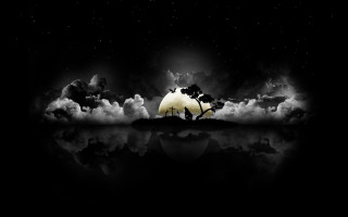 Moon tree clouds stars black - dark night free wallpaper for desktop