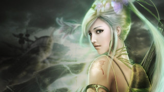 Green hair green dress dragon - a green hair free wallpaper