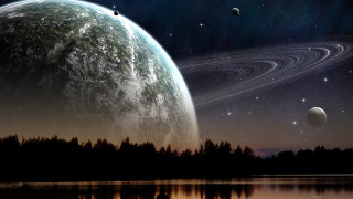 Planet stars lake sky night - planet free wallpaper for desktop