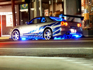Car blue lights night building - the side of the road free wallpaper