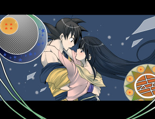 Anime couple hugging food background - a circular design free wallpaper