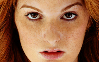 Freckled woman closeup hyperrealism eye - freckle free wallpaper