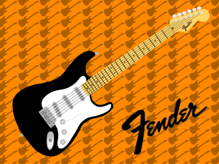 Guitar black white yellow black - orange background free wallpaper