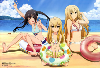Three girls beach life preserver - free summer wallpaper for desktop