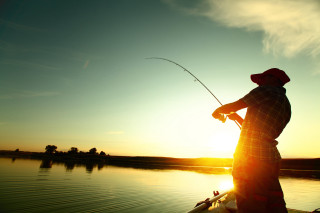 Man boat fishing rod pole - anamorphic free wallpaper for desktop