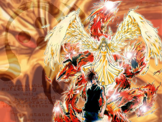 Demon winged face red yellow - a painting of a demon free wallpaper